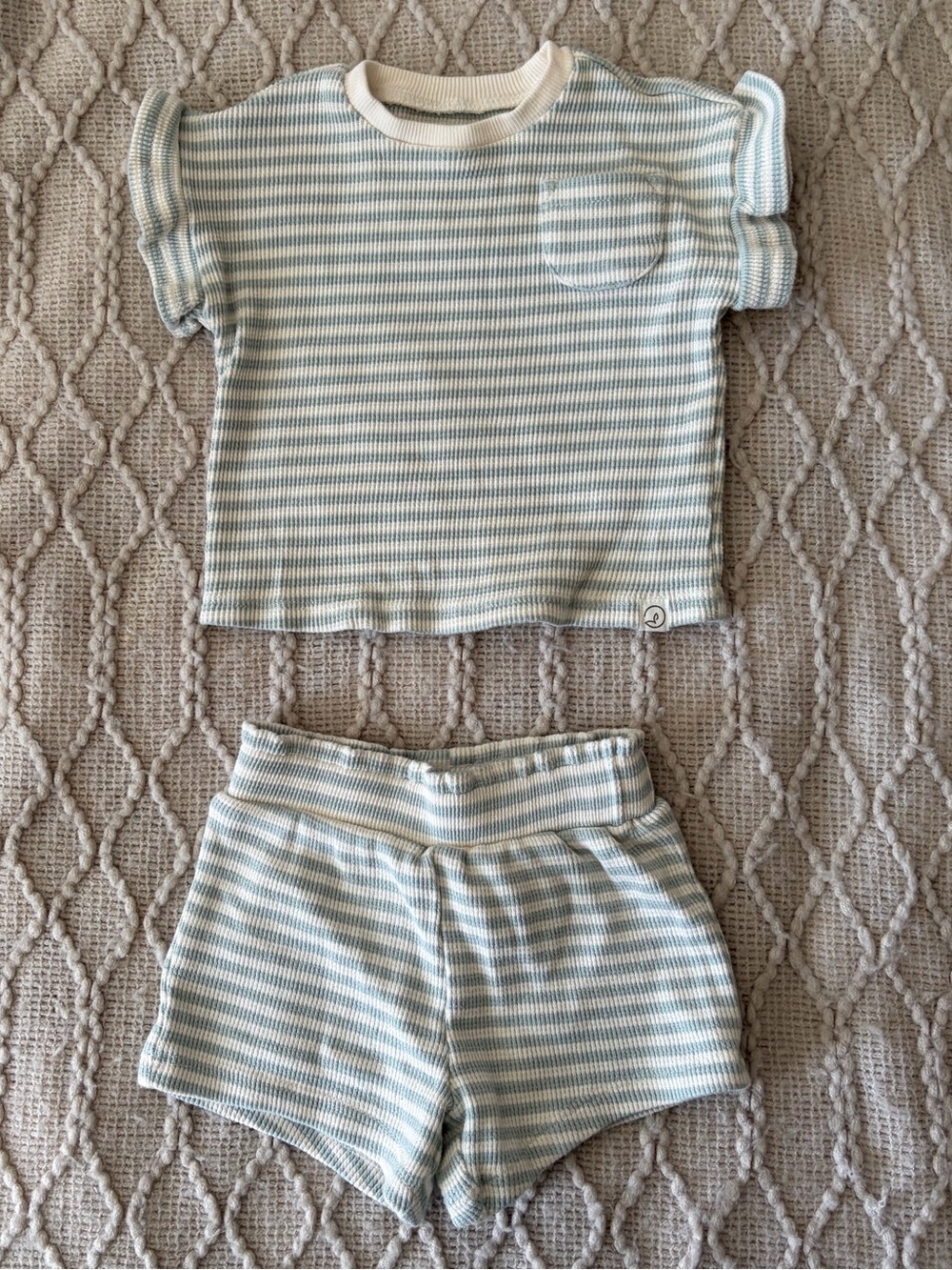Little Planet Blue and Cream Striped Outfit Set
